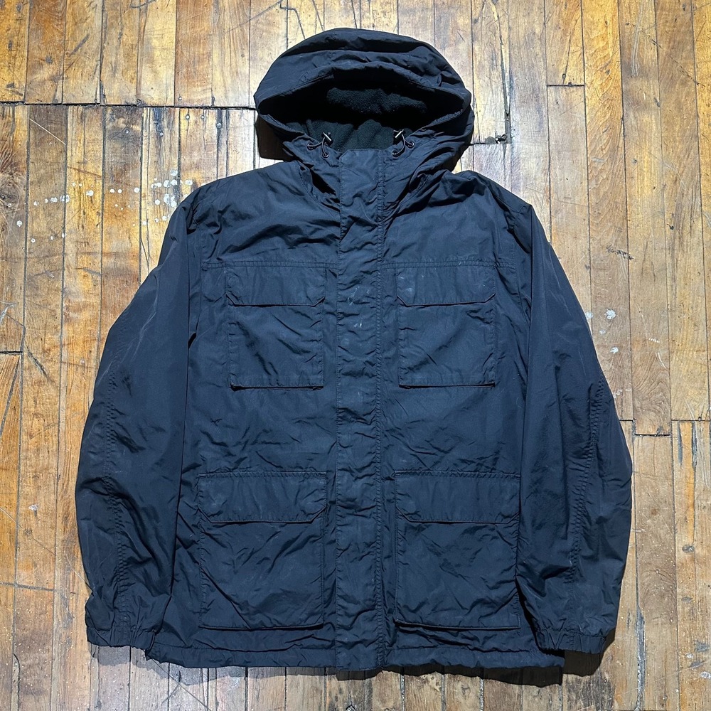 H&M Lightweight Jacket Men's L Black Solid‎ Multi Pocket Hooded Zip Up Windproof